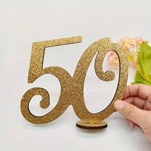 1pc Shiny Gold Number "50" Desk Plaque, Elegantly Designed And Crafted, Versatile For 50th Anniversary, Birthday Or Milestone Celebrations To Infuse Golden Charm. The Multifunctional Nature Of This "50" Desk Plaque Is Another Key Feature. - View 6
