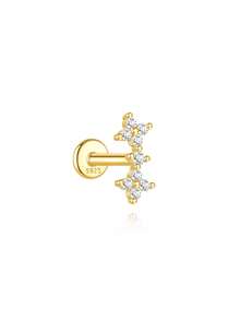 SereneSpark 1件925纯银经典几何元素立方氧化锆耳钉，平底耳骨耳廓穿孔，适合女性日常佩戴、派对、婚礼和宴会等场合。 - 金色 - 查看 18