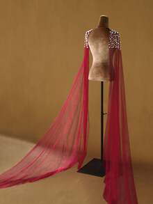 1 Pair Burgundy Sheer Pearl Shawl, Fashionable Wedding Dress Shoulder Cover, Arm Slimming - Multicolor - View 10