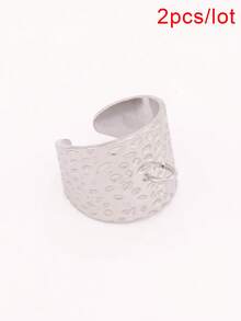 2 piezas de anillos abiertos de acero inoxidable chapados en oro de 18K, base de anillo de cadena redonda geométrica ancha para hacer joyas DIY y accesorios - anillo - Ver 23