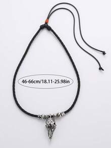 1件锌合金维京渡鸦头串珠可调节项链 - 復古銀色 - 查看 2