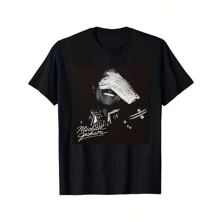 Vintage Women King Of Pop Music Legend Jacksonn Graphic Tee T-Shirt - Y2K Bootleg Oversized  Streetwear Cotton 80s Music Graphic Tees With Round Neck For Summer Shirts, Tops For Women, Men's T- - 彩色 - 查看 1