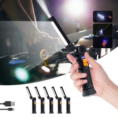 1 unidade de lanterna de busca LED COB portátil com ímã e gancho, bateria recarregável embutida, luz de trabalho para uso externo, à prova d'água e para emergências.