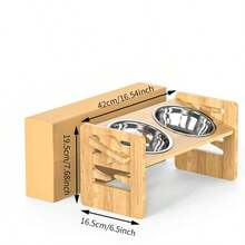 1pc Adjustable Height Raised Dog Bowl Stand - Sturdy Bamboo Dog Feeder With 2 Stainless Steel Bowls And Non-Slip Pads, Suitable For Small Dogs And Cats (Pet Feeding Station) - Multicolor - View 13