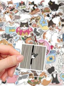 50pcs Love & Little Cats Stickers Cute Cartoon Chic For Journal, Phone Case, Tablet, Water Bottle, Desk, Luggage, Waterproof Decals - Multicolor - View 5
