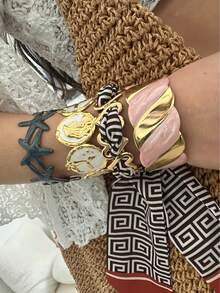 Brazalete de lujo francés con diseño de nicho de esmalte púrpura y blanco con incrustaciones de metal - vistoso - Ver 4