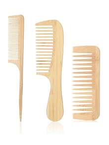 3pcs Bamboo Comb Set, Natural Wood Comb For Women, Anti-Static Wide-Tooth Comb, Styling Tail Comb - Multicolor - View 7