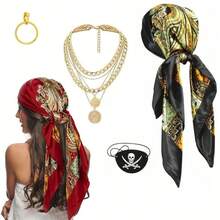 1/3/4/6件套海盗服装套装 - 包括头巾、腰带、眼罩、骷髅戒指和道具枪，适合万圣节、角色扮演、文艺复兴集市、海盗主题派对和舞台表演，也可作为情人节服装。 - 彩色 - 查看 17