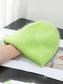 1pc Women's Solid Color Knit Hat, Fashionable Loose Knitted Cap, Soft & Warm Rabbit Hair Large Circumference Beanie, Suitable For Outdoor Travel In Autumn/Winter - Knitted Hat - View 11