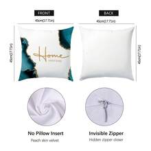 4pcs Peacock Green Agate Stone Gilded Pattern "Bless Home" Cushion Cover Set, Single-Sided Peach Velvet Fabric, 45*45/50*50/40*40CM Pillow Case Suitable For Modern Minimalist Sofa Living Room Decor, Gift, Party Decoration - Multicolor - View 3