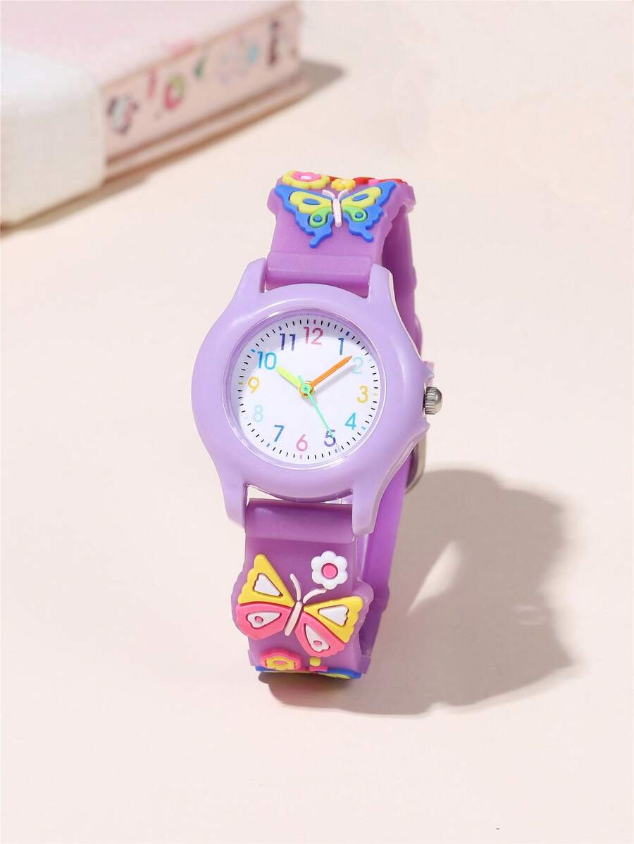Cute & Compact Butterfly Pattern Quartz Silicone Strap Kids Watch - Purple - View 1