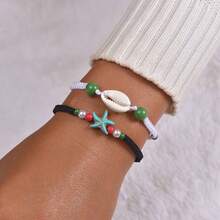2pcs/Set Summer Bohemian Style Braided Starfish Bracelets, Everyday Wear - Multicolor - View 6