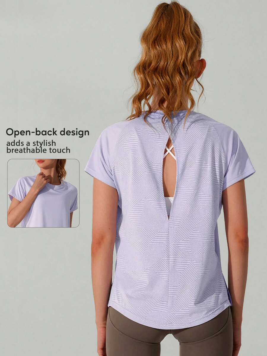 Camiseta de manga corta holgada de secado rápido y transpirable para mujer - Morado - Ver 1