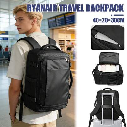 Ryanair Approved Travel Backpack 40x20x30cm - Carry On Luggage Backpack With Luggage Sleeve, Waterproof Laptop Backpack For 15.6 Inch Laptop, Large Capacity Travel Backpack For Men Women, Lightweight Casual Daypack For Weekend Trips, Business Travel, College, Water Resistant Nylon Rucksack With Multiple Pockets, Anti-Theft Design, Comfortable Padded Shoulder Straps, Organized Travel Essentials Bag For Flight Travel, Black
