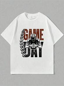 Camiseta Vintage Divertida para Hombres, Temática de Fútbol Americano, para el Día del Partido, Camiseta de Algodón de Manga Corta con Cuello Redondo, Estilo Casual - A-1 - Ver 7