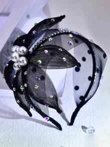 1pc Luxurious Black Mesh Flower Headband, Fashion Bridal Wedding Headdress, Suitable For Banquet, Party, Festival Occasions - Black - View 9