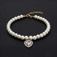 Collar ajustable de perlas falsas para gato/perro, collar de lujo elegante para mascotas, con colgante de strass resistente y de moda - Multicolor - Ver 11