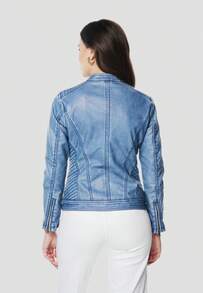 Koroshi Women's Faux Leather Biker Jacket BLUE XS/S/M/L/XL/XXL - Blue - View 5