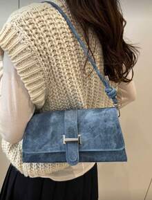 New Fashion Metal Decor Handbag Shoulder Bag, Suitable For Party, Outing, Vacation, Shopping And Daily Use, Can Store Coins, Phones, Also Suitable As Work Bag For Office Ladies, College Students And Professionals, Elegant Women Bag - Màu xanh lam - Xem 2