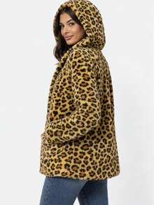 Women's Teddy Animal Print Hooded Jacket – Leopard Style With Fur Pockets - Everyday Wear - ONZA - Ver 4