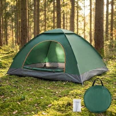 Tienda de campaña automática emergente para 2-3 personas, tienda de campaña de una sola puerta impermeable con revestimiento de plata, ligera y portátil, adecuada para senderismo al aire libre, viajes, playa, etc. Dimensiones: 200x150x110 cm