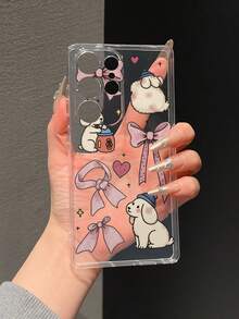1个透明防摔全包覆TPU软手机壳，UV喷绘粉色蝴蝶结和白色小狗图案，时尚手机壳，兼容、Galaxy、荣耀等手机，国际版，非国内版 - 彩色 - 查看 2