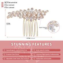 1件装奢华水钻叶子装饰发梳，金色新娘婚礼发饰，女士 - 金色 - 查看 7