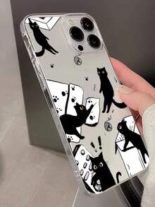 可爱调皮黑猫透明防摔镜头保护TPU手机壳，兼容苹果15 Pro Max - 無色 - 查看 5