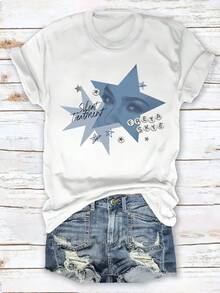 Silent Freya Skye T-Shirt| Casual Crew Neck, Slight Stretch Fabric, Alphabets Pattern, Regular Sleeve, All Seasons - White - View 1
