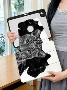 1个高清双面印花黑色猎豹纹平板电脑保护套，适用于2025年10月9日/11日款平板电脑，透明亚克力后盖，2026新款，自动唤醒/睡眠功能，多角度支架带笔槽，办公学习必备，非磁性保护套，2026新年礼物 - 黑色 - 查看 7