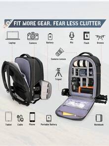 NEWHEY Mochila para cámara con carcasa rígida para DSLR/SLR, impermeable, con compartimento para portátil de 15.6 pulgadas, estuche profesional para cámara con funda contra la lluvia, mochila para fotografía con estuche para lente de cámara - Multicolor - Ver 7