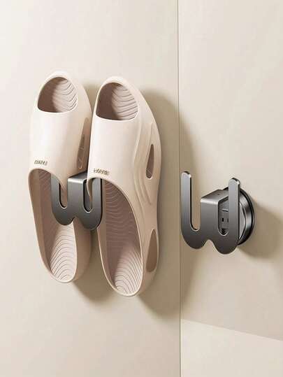 1pc Suction Cup Bathroom Slipper Rack, Drill-Free Wall Mounted Bathroom Toilet Shoe Storage Organizer Holder