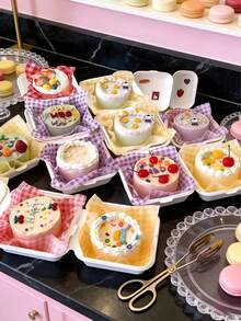 多巴胺网格图案防油防水烘焙纸，彩色不粘食品包装纸，适用于蛋糕、汉堡、三明治、空气炸锅、野餐、情人节派对等场合 - 彩色 - 查看 3