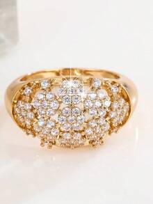 1pc Luxury Fully Paved Crystal Ring, Vintage Palace Style Exquisite Niche Design, Suitable For Daily Wear And Gatherings - Ring - View 3