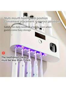 Electric Toothbrush Holder Wall Mount, With Toothpaste Dispenser, Suitable For Bathroom, USB Rechargeable Lithium Battery No Drilling Required. It Is A Smart Storage Organizer That Can Hold Up To 5 Toothbrushes. - 彩色 - 查看 3