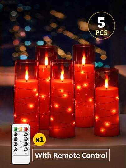 2/3/5 Pcs Fairy Lights With Remote Control, Battery Powered With Timer/Remote Function, Embedded Flickering Lights String, Flameless Candles For Tabletop Centerpiece Decor, Great Gift For Home, Halloween, Christmas, Valentine's Day, Birthday, Proposal, Wedding, Party, Various Holiday Ambiance Lighting