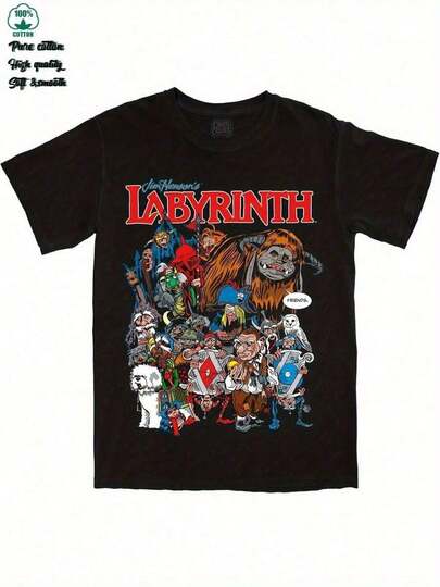 Men Clothes Cotton Casual Soft Crew Neck Short Sleeve-Shirt,Labyrinth King And Labyrinth City Print Pattern