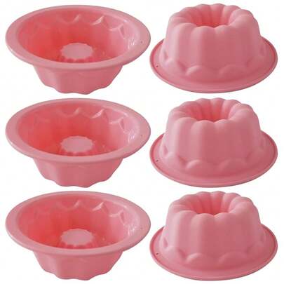 Small Fluted Cake Pans 4 Inch, Nonstick BaFKing Mold Pumpkin Shape, Reusable Round Mini Cake Pan Set, Individual Muffin Donut Pan For Cupcake, Jelly, Brownies- 6pcs, Pink
