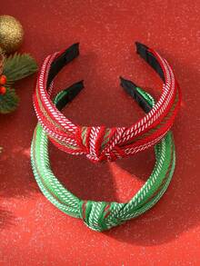 2 Miếng Tiệc Giáng sinh Đỏ  & Màu xanh lá Sọc Nút Băng đô Rộng Với Chiều cao Vương miện , Phụ kiện tóc - Nhiều màu - Xem 4