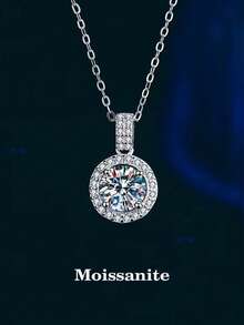 BLOVEMEE 1pc Fashionable Luxury 925 Sterling Silver 1 Carat 6.5mm Moissanite Necklace, Suitable For Women's Daily Wear, Parties, Vacations, Valentine's Day, Mother's Day, Easter, Wedding Anniversary, Women's Jewelry Gift - Silver - View 5