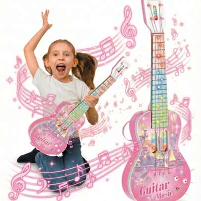 Kids Multicolor Light Up Guitar Toy For 3+ Years Old Girls Boys - Strings Electric Musical Instrument Toy, Educational Early Learning Gift|Cognitive Development Promoting Gift For Children| Birthday,Christmas,Halloween,New Year,Easter,Children's Day ,Holiday Gift