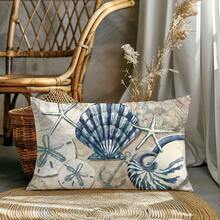 1pc Summer Retro Ocean Shell Decorative Pillow Case, Single-Sided Printed Peach Velvet Material, 30*50cm/40*60cm Cushion Cover Suitable For Room Decor, Modern Minimalist Sofa, Living Room Decor, Party Decor, Gift - Multicolor - View 8