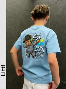 Tween Boys Casual Printed Crew Neck Short Sleeve T-Shirt, Summer Top - Baby Blue - View 8