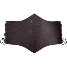 Medieval Corset Belt For Ren Faire - Women's Faux Leather Underbust Cincher, Adjustable Wide Belt For Renaissance Roleplay & Costume - Nâu đậm - Xem 3