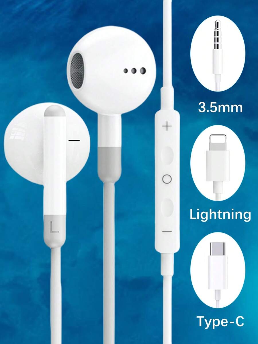 Auriculares con cable compatibles con , auriculares electrónicos tipo C, conector redondo de 3.5 mm, auriculares USB-C, auriculares estéreo con graves y manos libres compatibles con iPad/computadora - Blanco - Ver 1