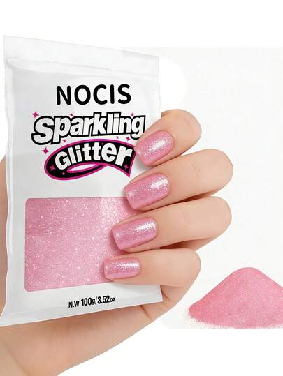 NOCIS Pink Glitter, 100g / 3.5 Oz Lridescent Glitter For Nail Art Decoration, And Sugar Powder Glitter For Nail Embellishment