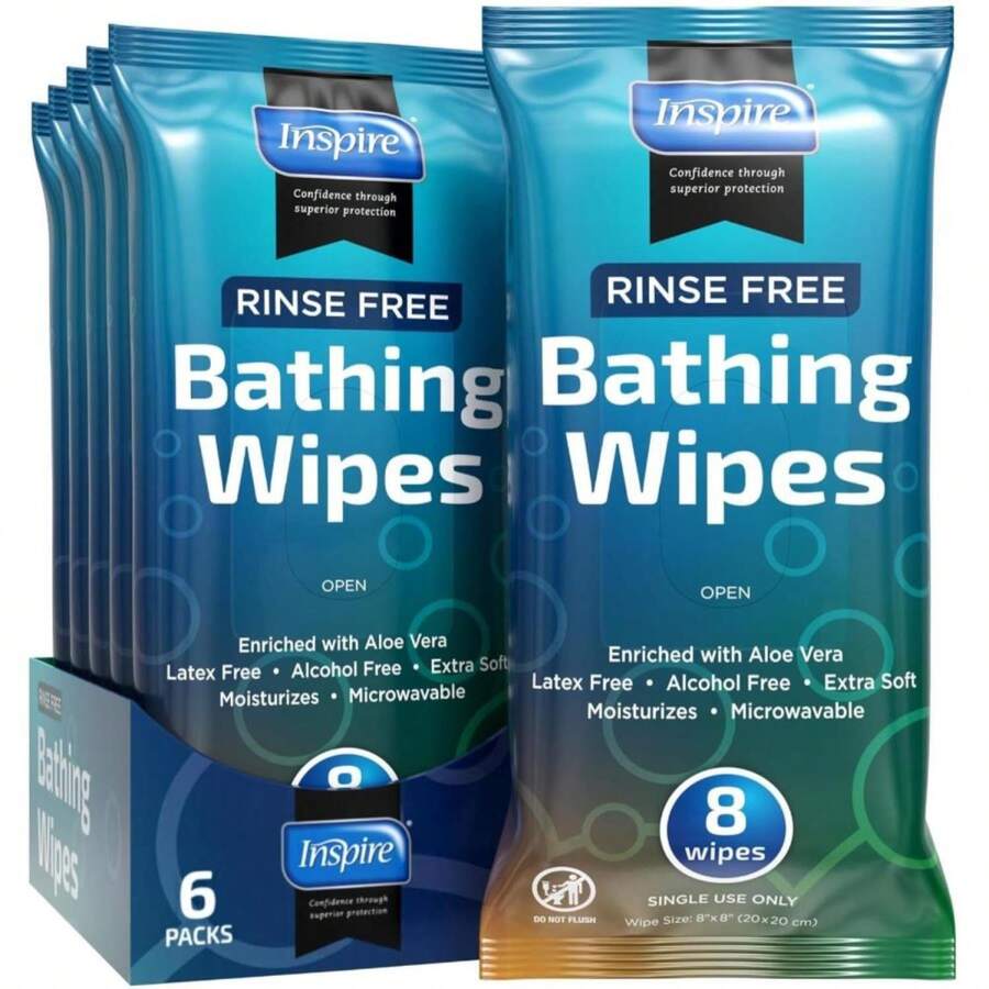 Body Wipes For Adults Bathing No Rinse | Adult Wash Cloths Extra Large, Bathing Wipes For Incontinence, 8"X 8" In (48 Count) | By Inspire - ColorA - 查看 1