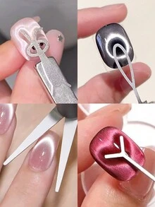 8件套新款猫眼美甲磁性配件，带磁铁，适用于DIY法式美甲/心形/兔子/黑洞猫眼效果磁性指甲油，多功能美甲沙龙工具，家用美甲用品 - 銀色 - 查看 4