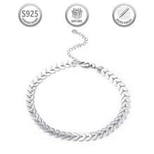 1pc Minimalist Elegant 925 Silver Leaf Design Chain Bracelet For Women, Suitable For Daily, Party, Holiday, Date, Gift - Silver - View 1