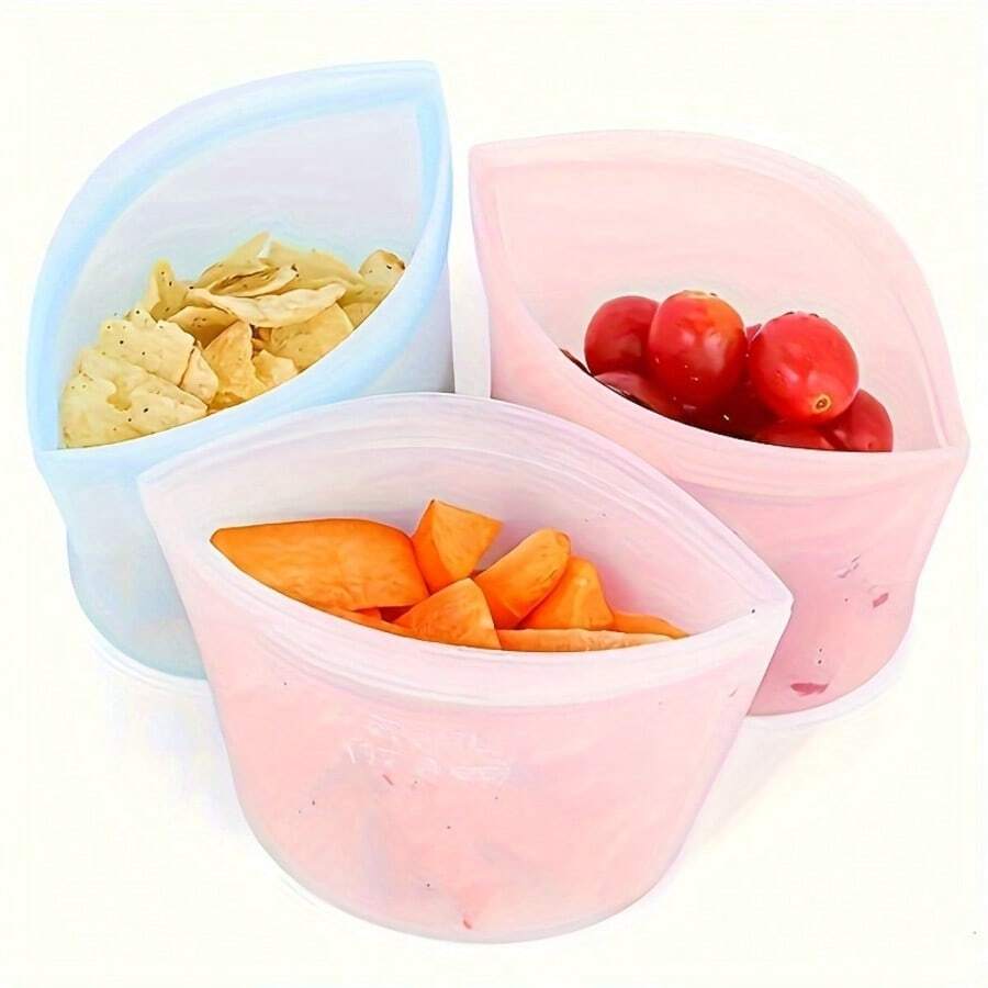1 pieza Bolsas de almacenamiento de alimentos de silicona - Reutilizables, a prueba de fugas & Contenedores con cierre vertical para frescura - Esenciales de cocina, 17.6oz/35.2oz/52.8oz